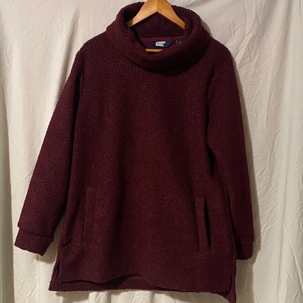 Lands' End Sherpa Cowlneck Tunic Sweater - Burgundy